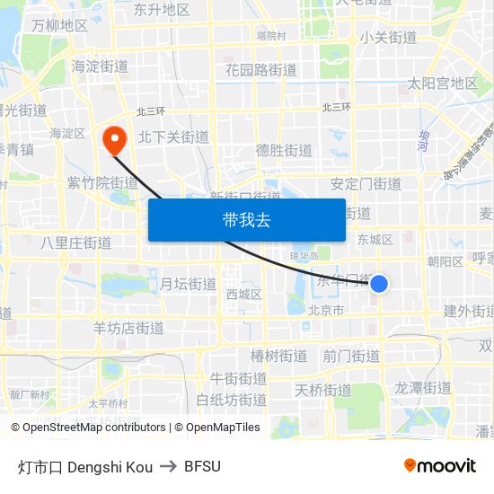 灯市口 Dengshi Kou to BFSU map