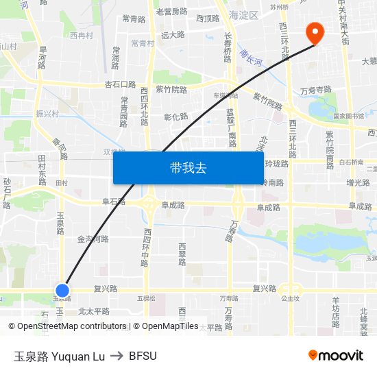 玉泉路 Yuquan Lu to BFSU map