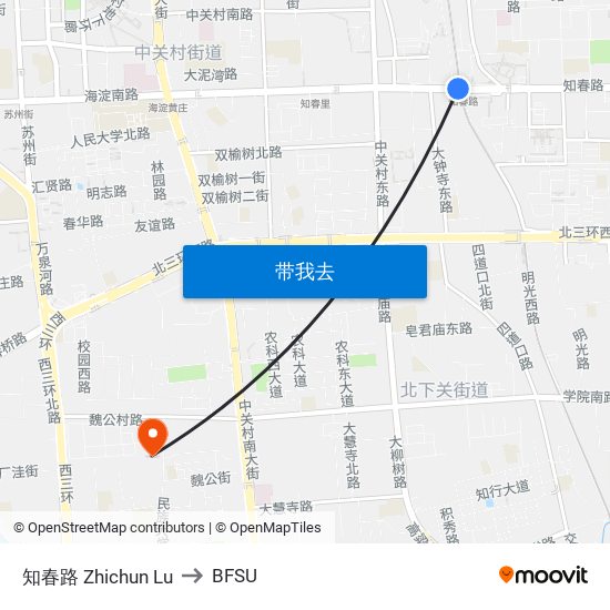 知春路 Zhichun Lu to BFSU map