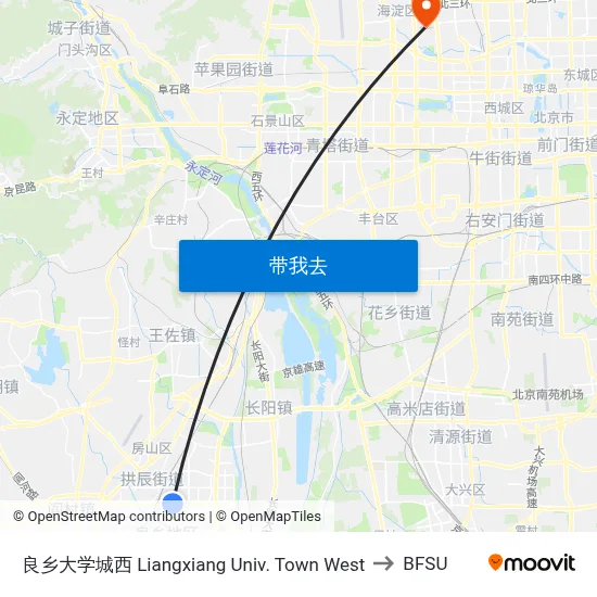 良乡大学城西 Liangxiang Univ. Town West to BFSU map