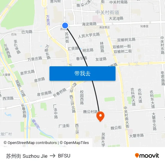 苏州街 Suzhou Jie to BFSU map