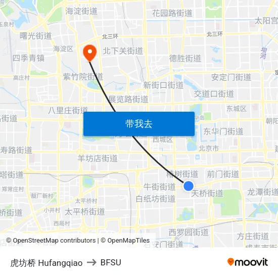 虎坊桥 Hufangqiao to BFSU map