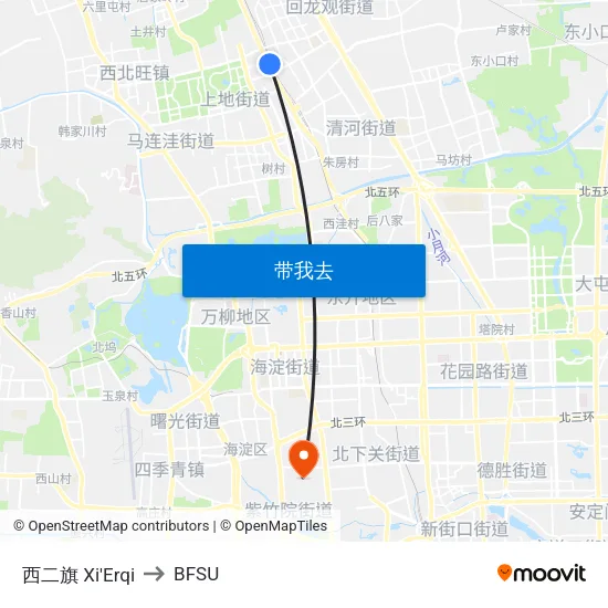 西二旗 Xi'Erqi to BFSU map