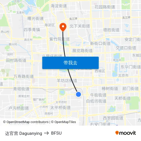 达官营 Daguanying to BFSU map