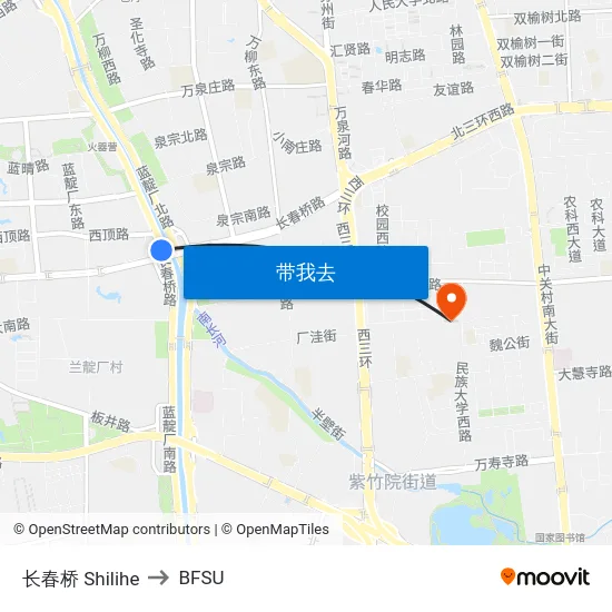 长春桥 Shilihe to BFSU map