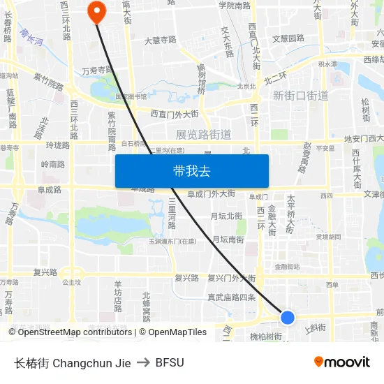 长椿街 Changchun Jie to BFSU map