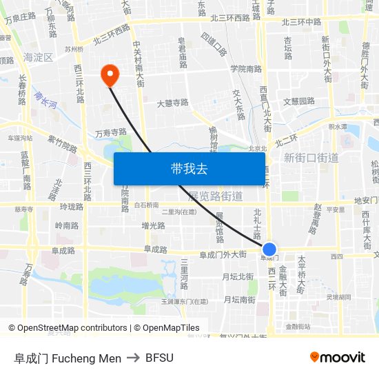 阜成门 Fucheng Men to BFSU map
