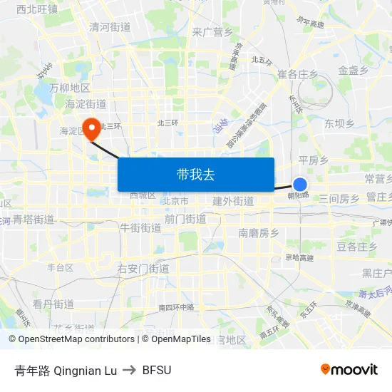 青年路 Qingnian Lu to BFSU map