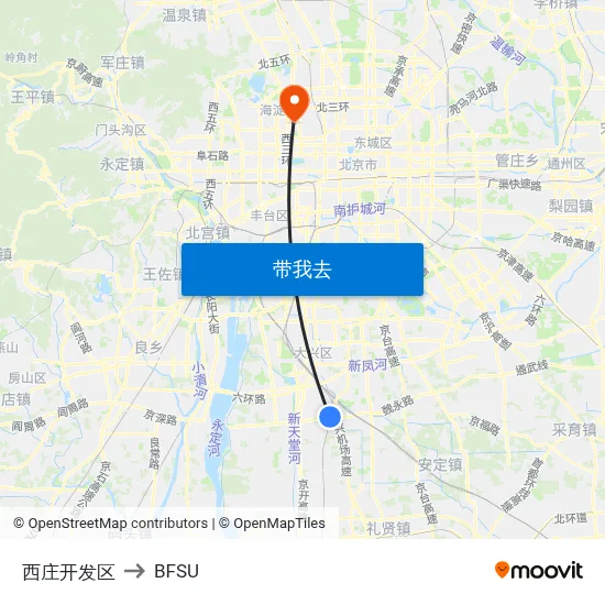西庄开发区 to BFSU map
