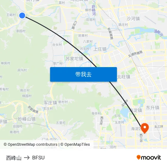 西峰山 to BFSU map