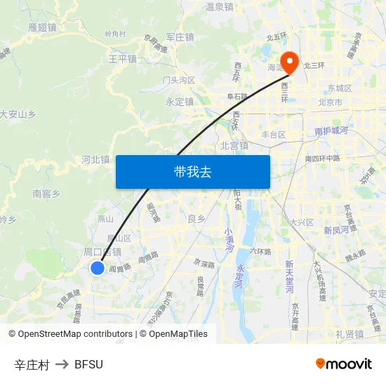 辛庄村 to BFSU map