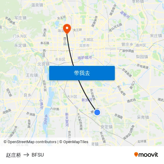 赵庄桥 to BFSU map