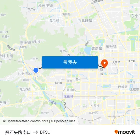 黑石头路南口 to BFSU map