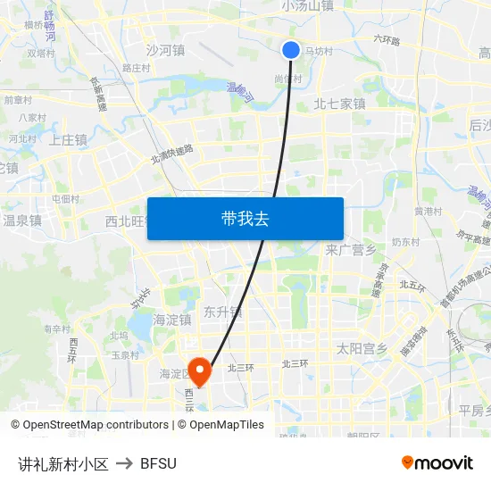 讲礼新村小区 to BFSU map
