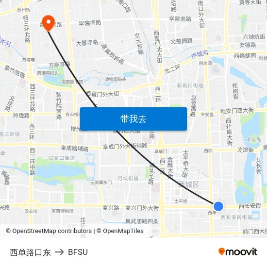 西单路口东 to BFSU map