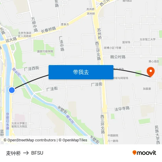 麦钟桥 to BFSU map