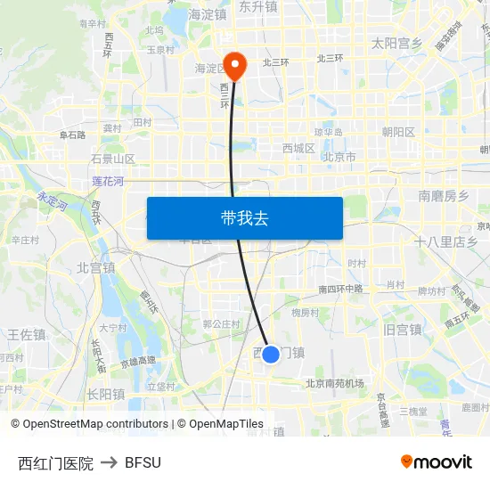 西红门医院 to BFSU map