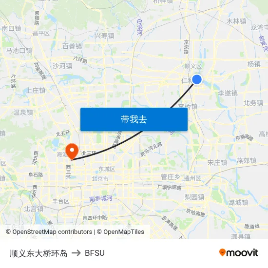 顺义东大桥环岛 to BFSU map