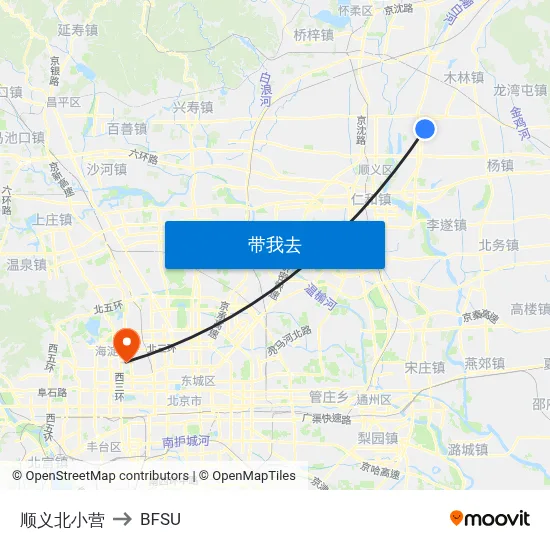 顺义北小营 to BFSU map