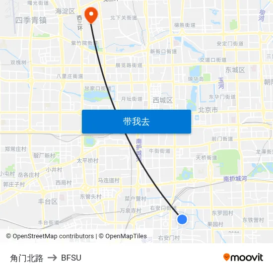 角门北路 to BFSU map