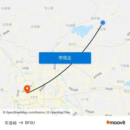 车道峪 to BFSU map