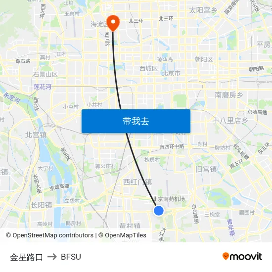 金星路口 to BFSU map