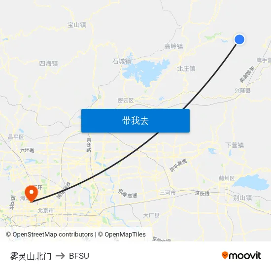 雾灵山北门 to BFSU map