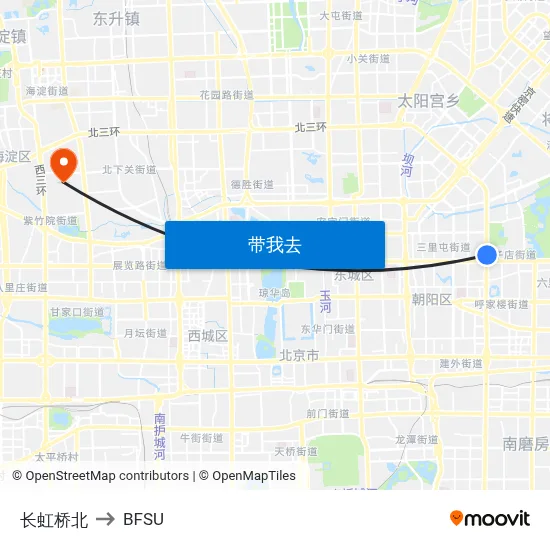 长虹桥北 to BFSU map