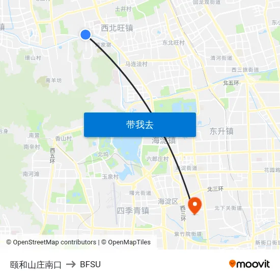 颐和山庄南口 to BFSU map
