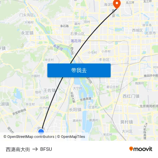 西潞南大街 to BFSU map