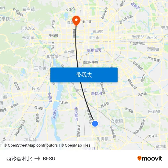 西沙窝村北 to BFSU map