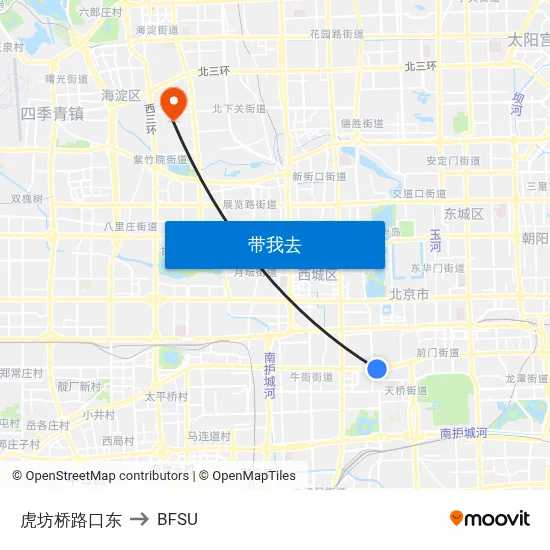 虎坊桥路口东 to BFSU map
