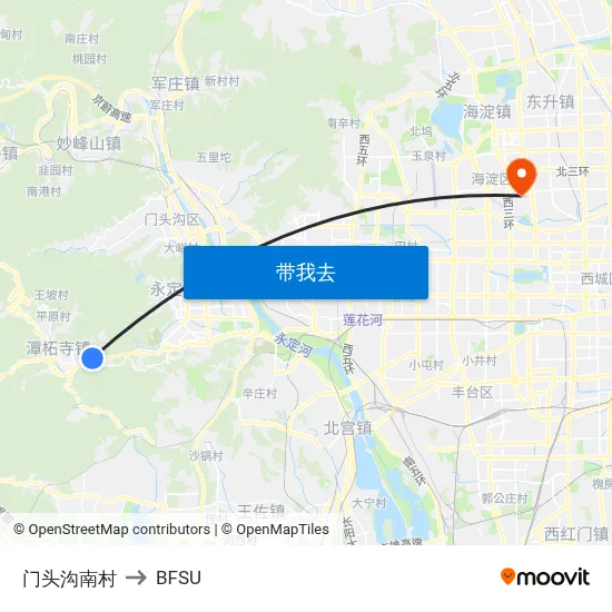 门头沟南村 to BFSU map