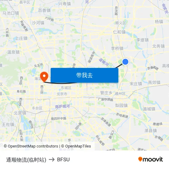 通顺物流(临时站) to BFSU map