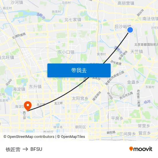 铁匠营 to BFSU map
