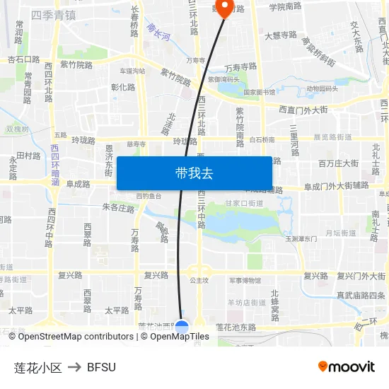 莲花小区 to BFSU map