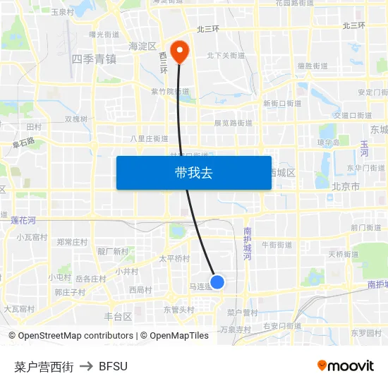 菜户营西街 to BFSU map