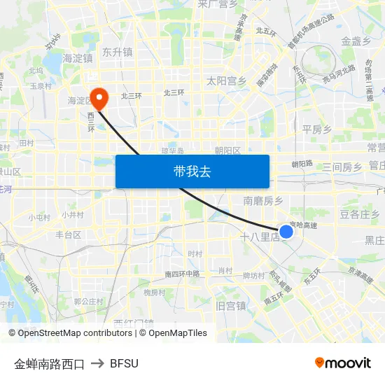 金蝉南路西口 to BFSU map