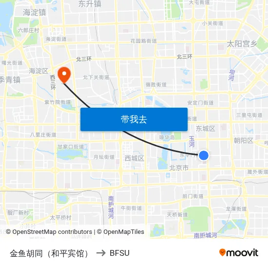 金鱼胡同（和平宾馆） to BFSU map