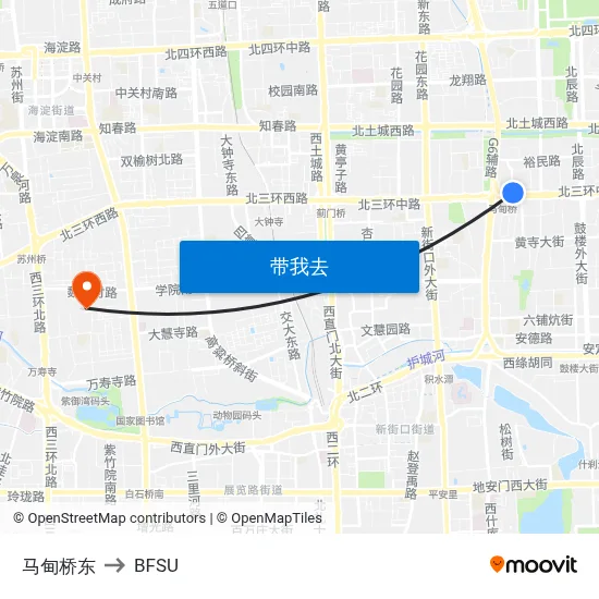 马甸桥东 to BFSU map