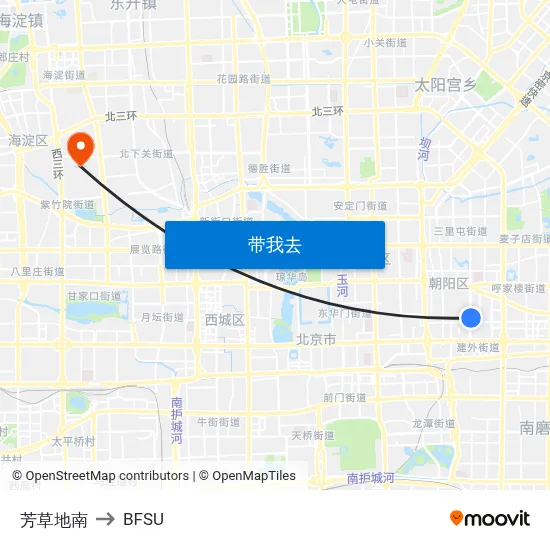 芳草地南 to BFSU map