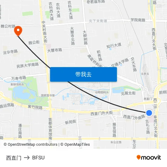 西直门 to BFSU map