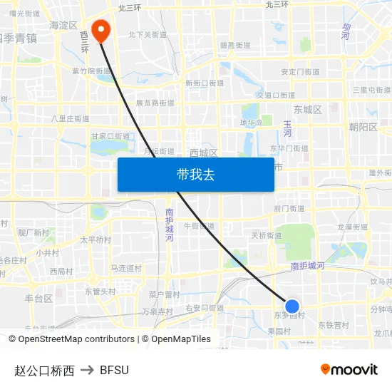 赵公口桥西 to BFSU map