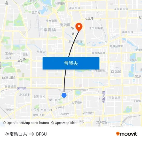 莲宝路口东 to BFSU map