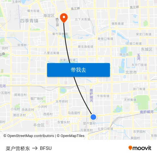 菜户营桥东 to BFSU map