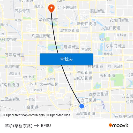 草桥(草桥东路) to BFSU map