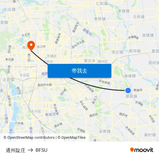 通州靛庄 to BFSU map