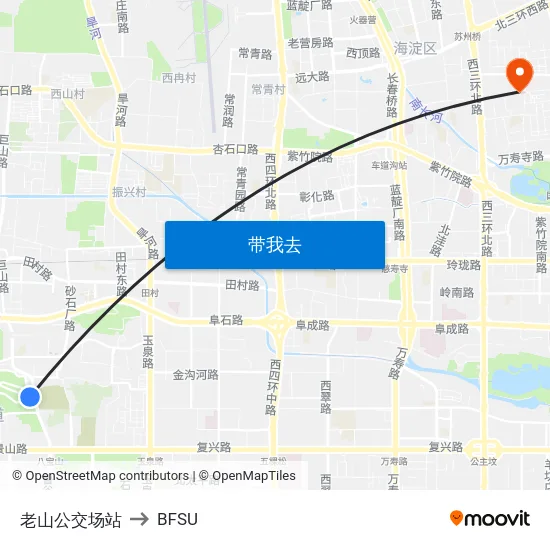 老山公交场站 to BFSU map