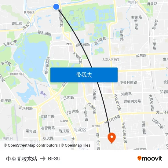 中央党校东站 to BFSU map