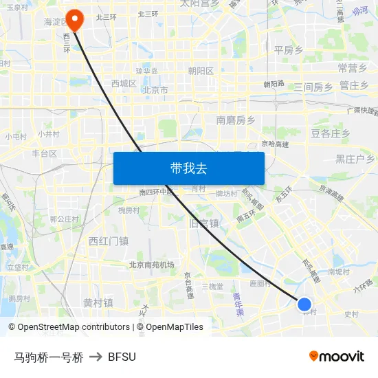 马驹桥一号桥 to BFSU map
